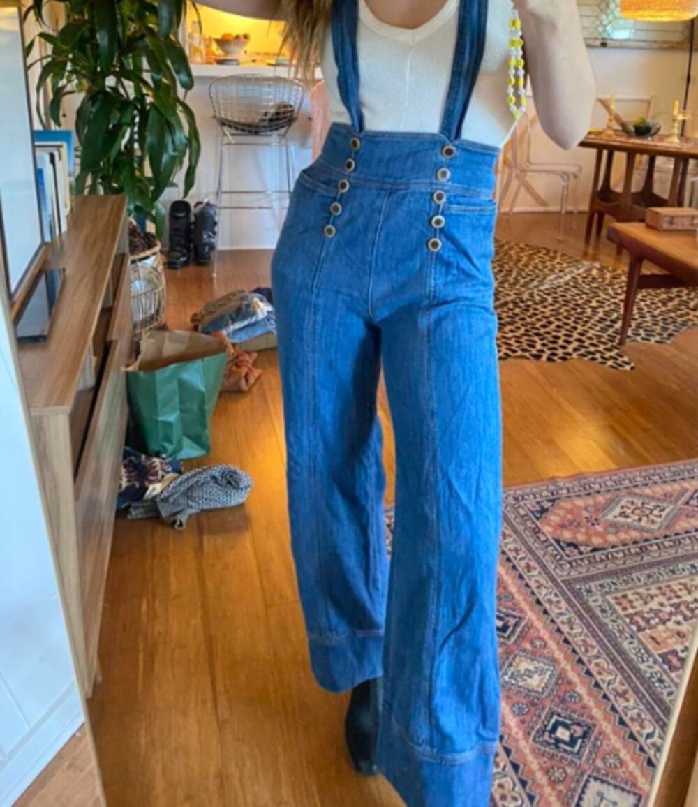Anthropologie Pilcro Jumpsuit 25 Bibbed Denim Suspender Wide Leg Blue Casual